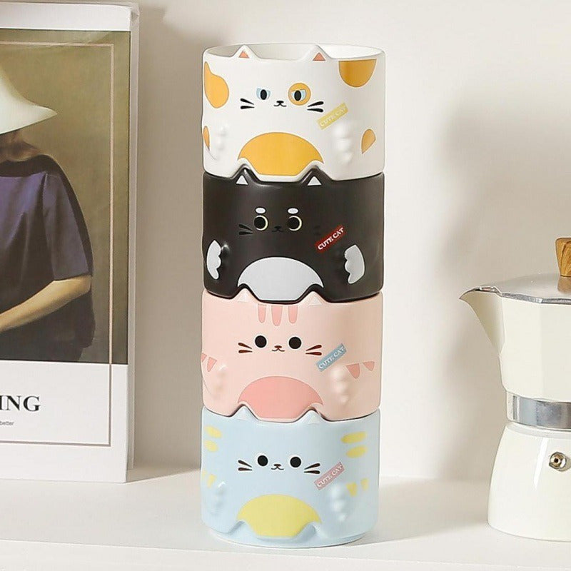 Taza de Cerámica con Diseño de Gato, Apilable, Ideal para Parejas
