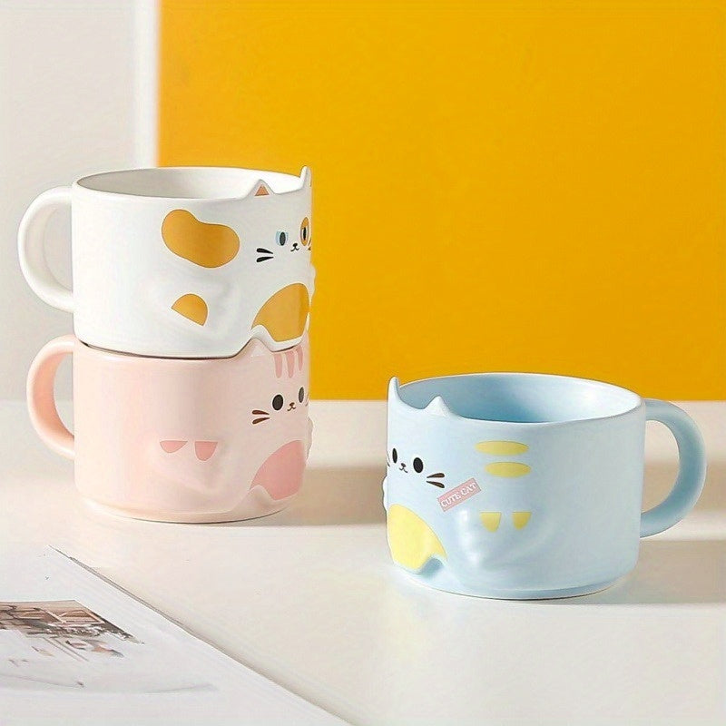 Taza de Cerámica con Diseño de Gato, Apilable, Ideal para Parejas