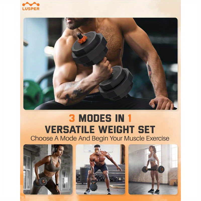 Set de Pesas Ajustables 3 en 1: Mancuernas, Barra y Kettlebell