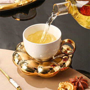 Set de Taza y Platillo Nórdico de Girasol en Cerámica 200ml