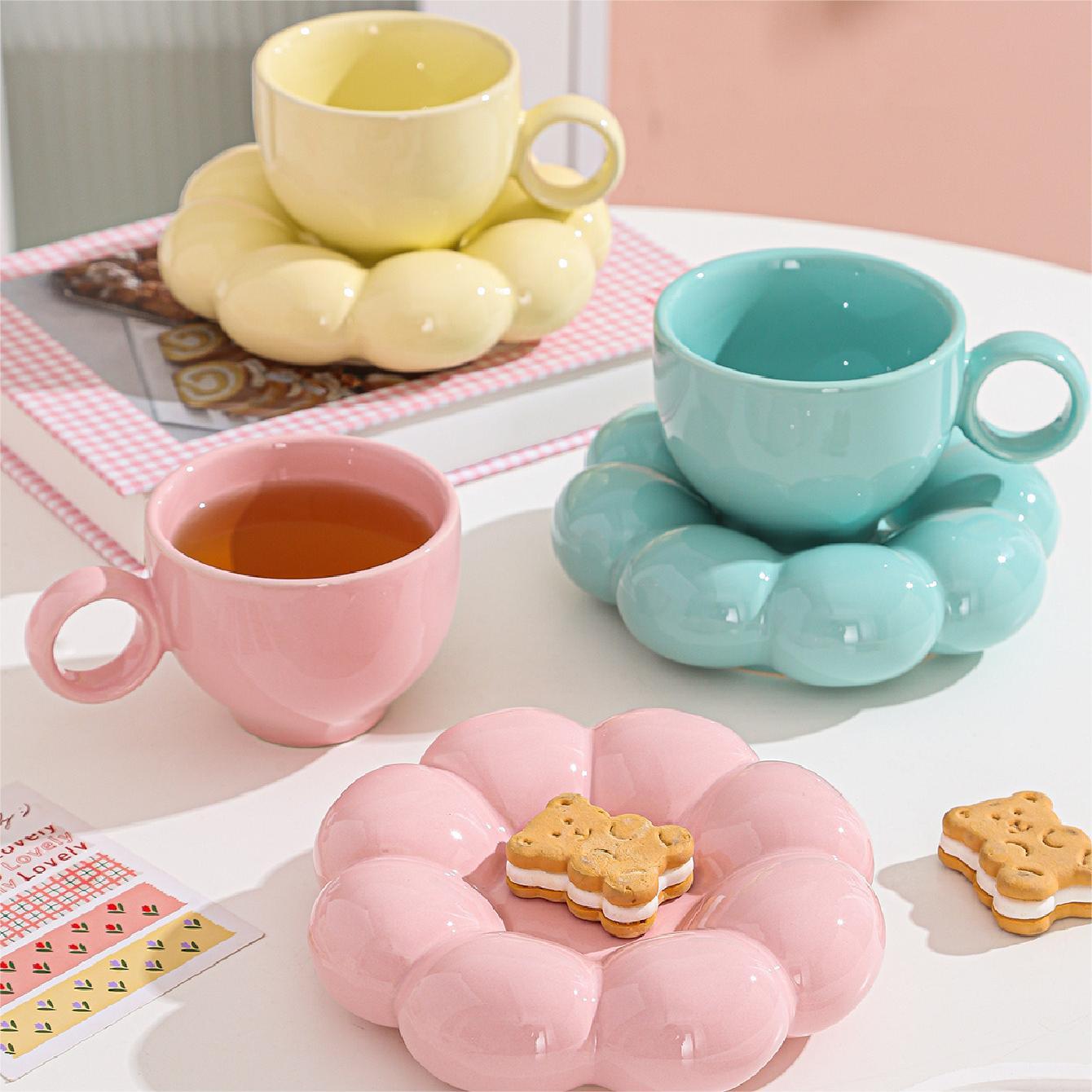 Set de Taza y Platillo Nórdico de Girasol en Cerámica 200ml