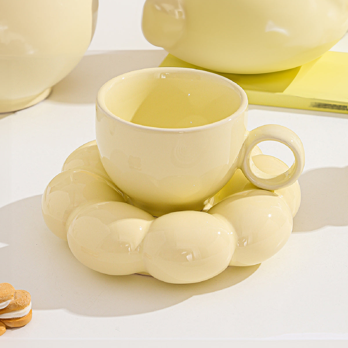 Set de Taza y Platillo Nórdico de Girasol en Cerámica 200ml