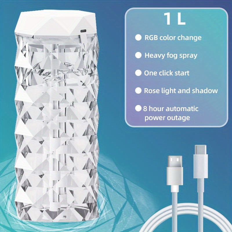 Humidificador Crystal Clear con Luz Nocturna USB y Lámpara de Mesa