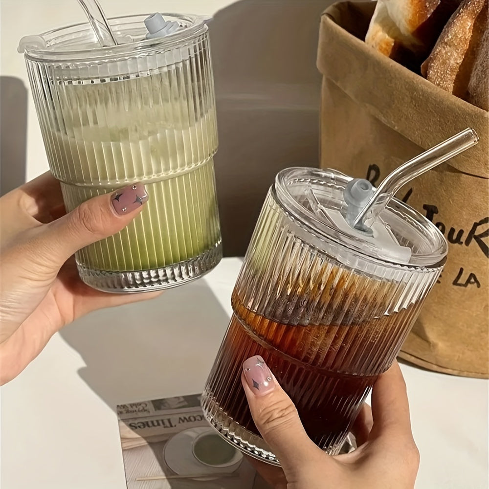 Taza de Cristal Aislante 400ml con Tapa y Pajita