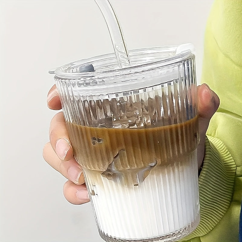 Taza de Cristal Aislante 400ml con Tapa y Pajita