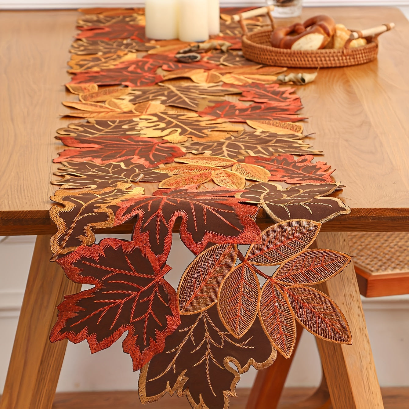 Camino de Mesa Hojas de Arce de Otoño - Poliéster, Ideal para Decoración Otoñal