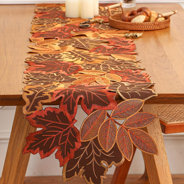 Camino de Mesa Hojas de Arce de Otoño - Poliéster, Ideal para Decoración Otoñal