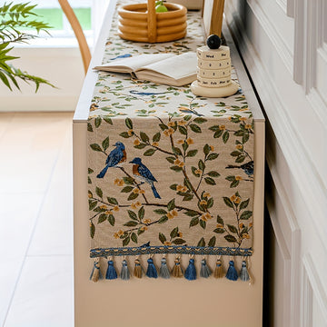 Camino de Mesa Jacquard Floral Vintage con Flecos, 100% Poliéster