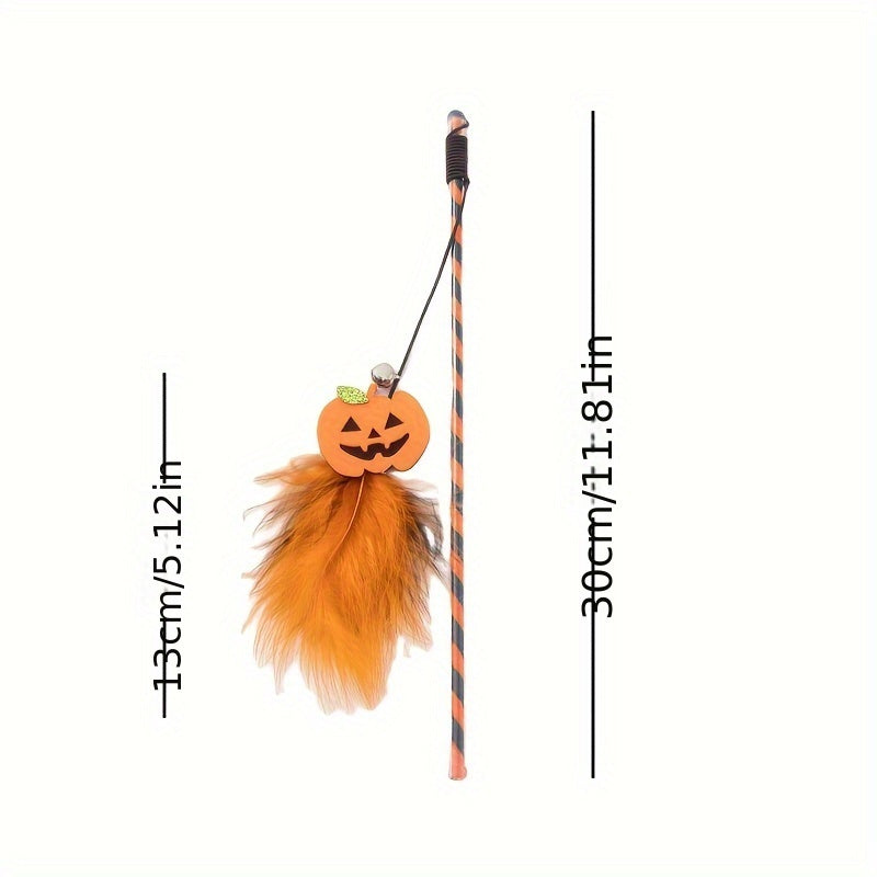 Juguete para Gato Halloween: Varitas de Plumas con Calabaza y Fantasmas