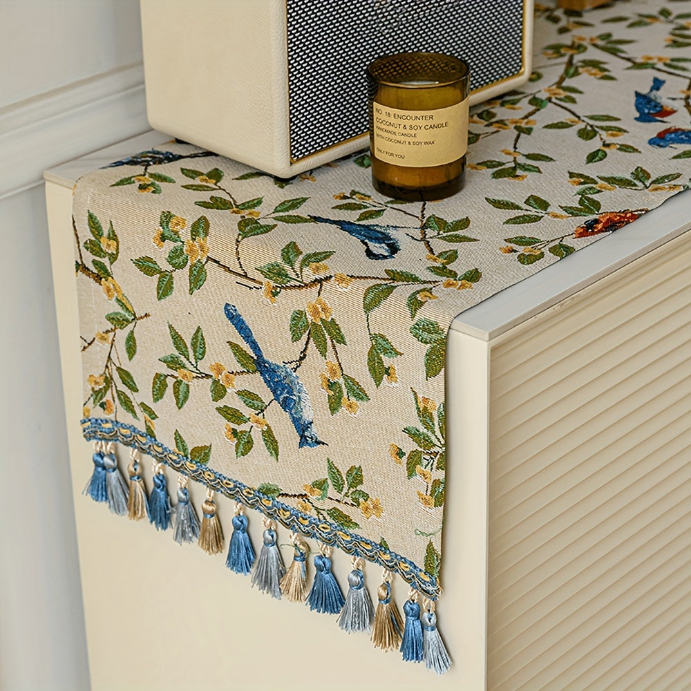 Camino de Mesa Jacquard Floral Vintage con Flecos, 100% Poliéster
