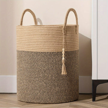 Cesta de almacenamiento plegable con asas beige y negra