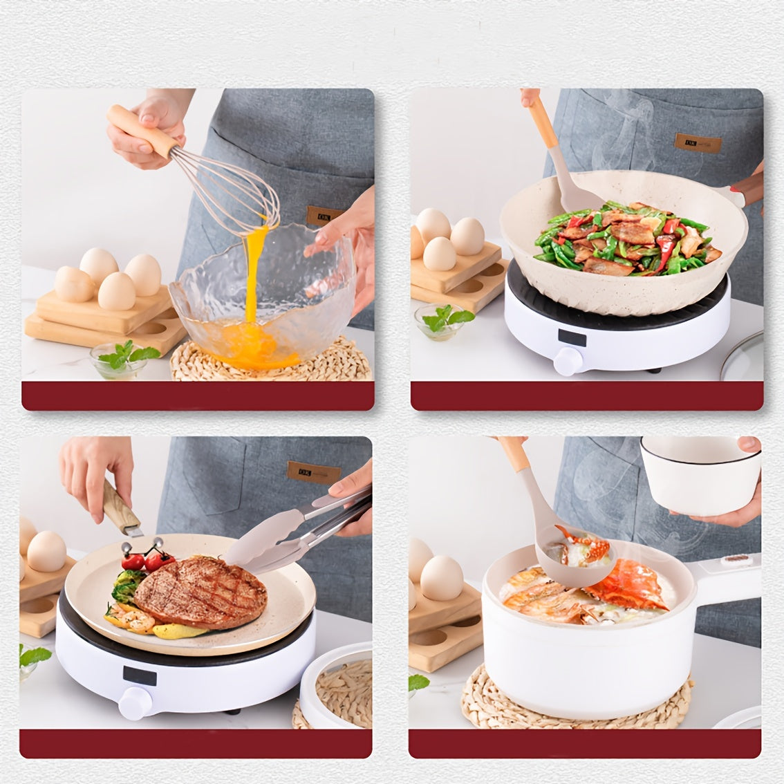 Set de Utensilios de Cocina de Silicona con Mango de Madera