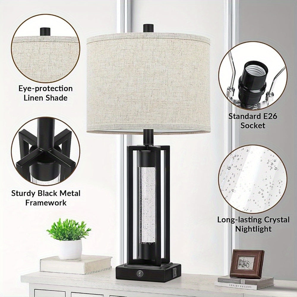 Pack de 2 Lámparas de Mesa Modernas con USB y Luz de Noche