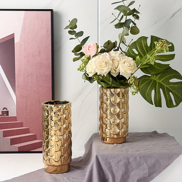 Jarrón de Cerámica Moderno Dorado para Decoración del Hogar