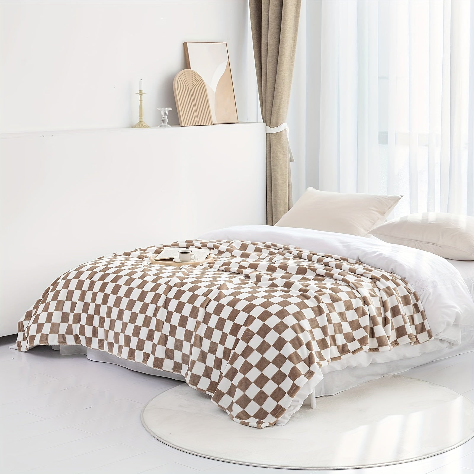 Manta de Franela con Diseño de Cuadros para Sofá y Cama