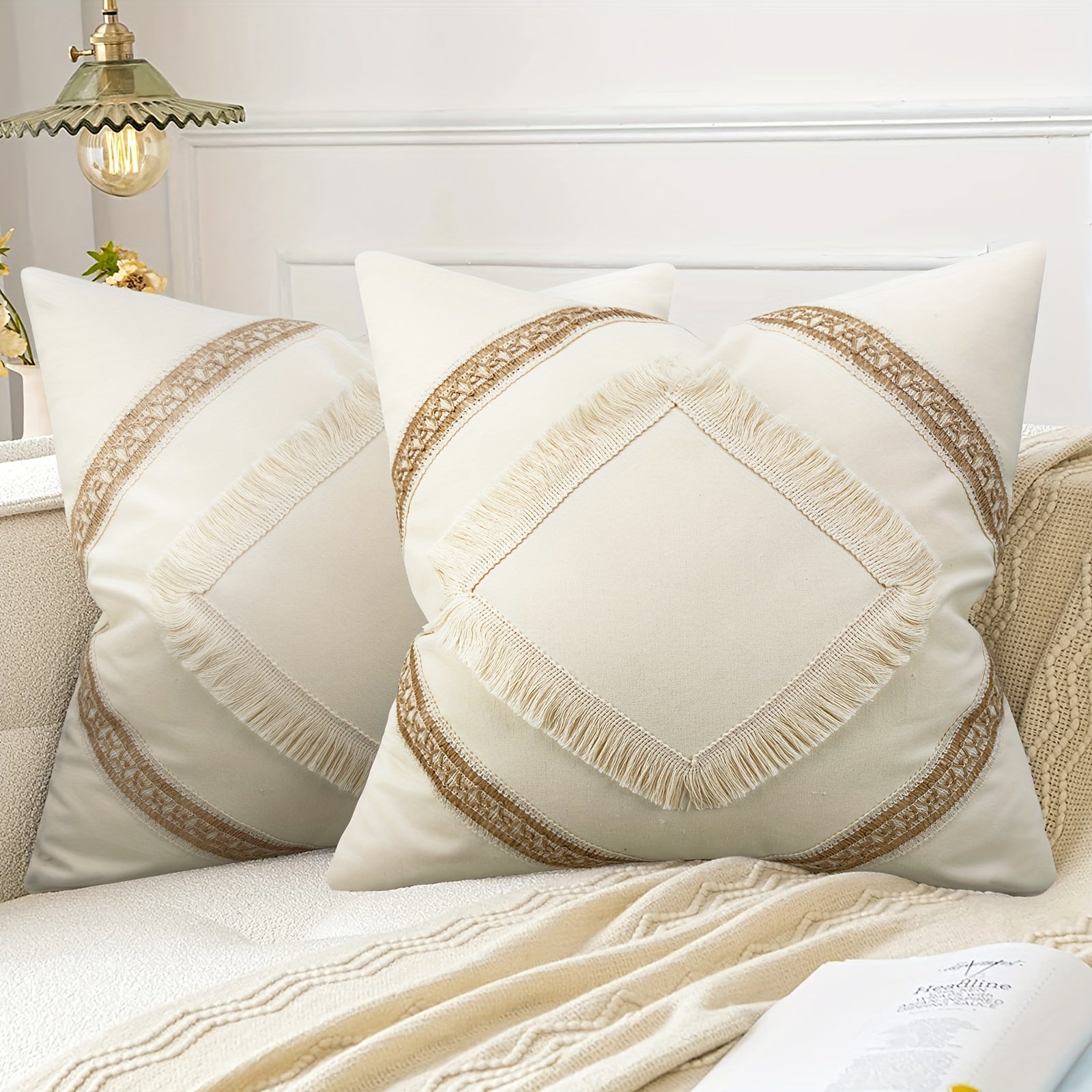 Funda Cojín Bohemio con Borlas de Poliéster