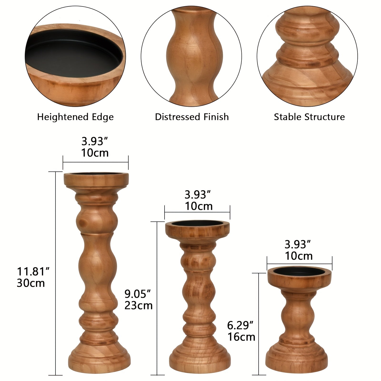 Conjunto de 3 Portavelas de Madera Estilo Rústico