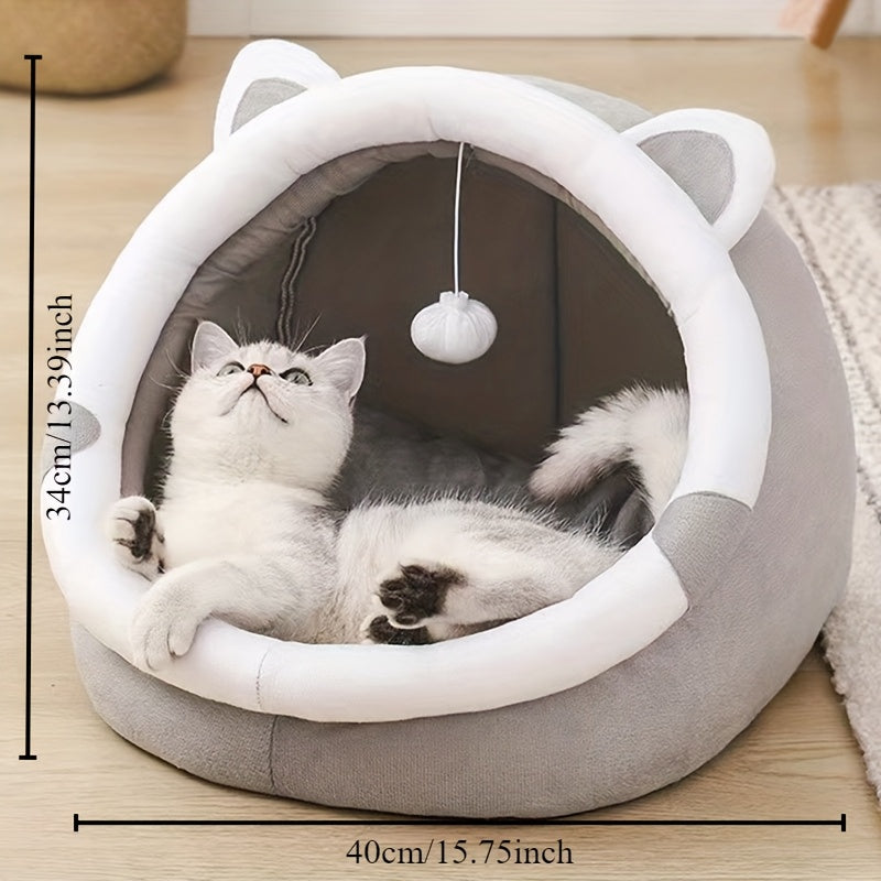 Casa de Gato Acogedora de Poliéster Blanco Clásico