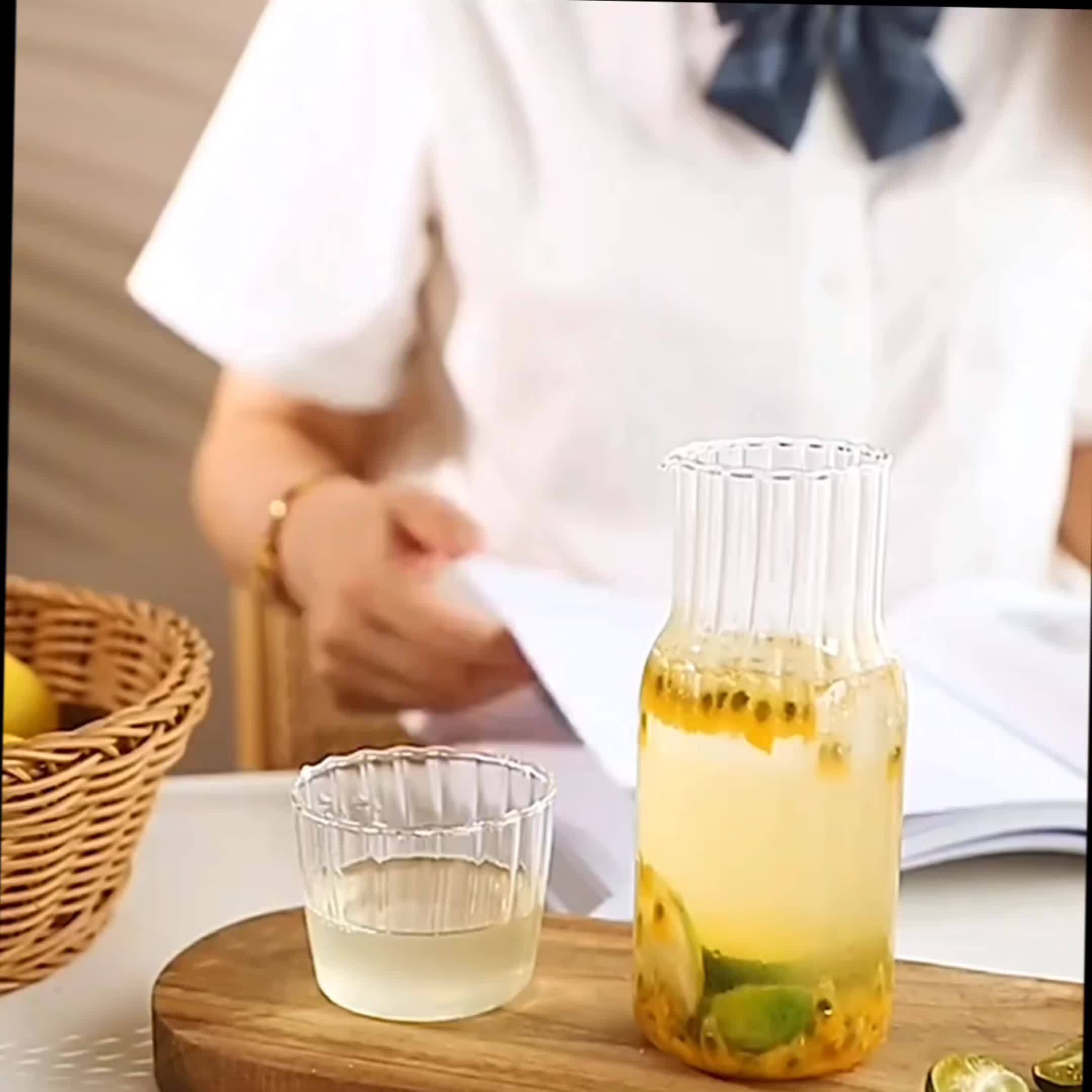 Jarra de Cristal con Vaso, 600ml para Mesita de Noche