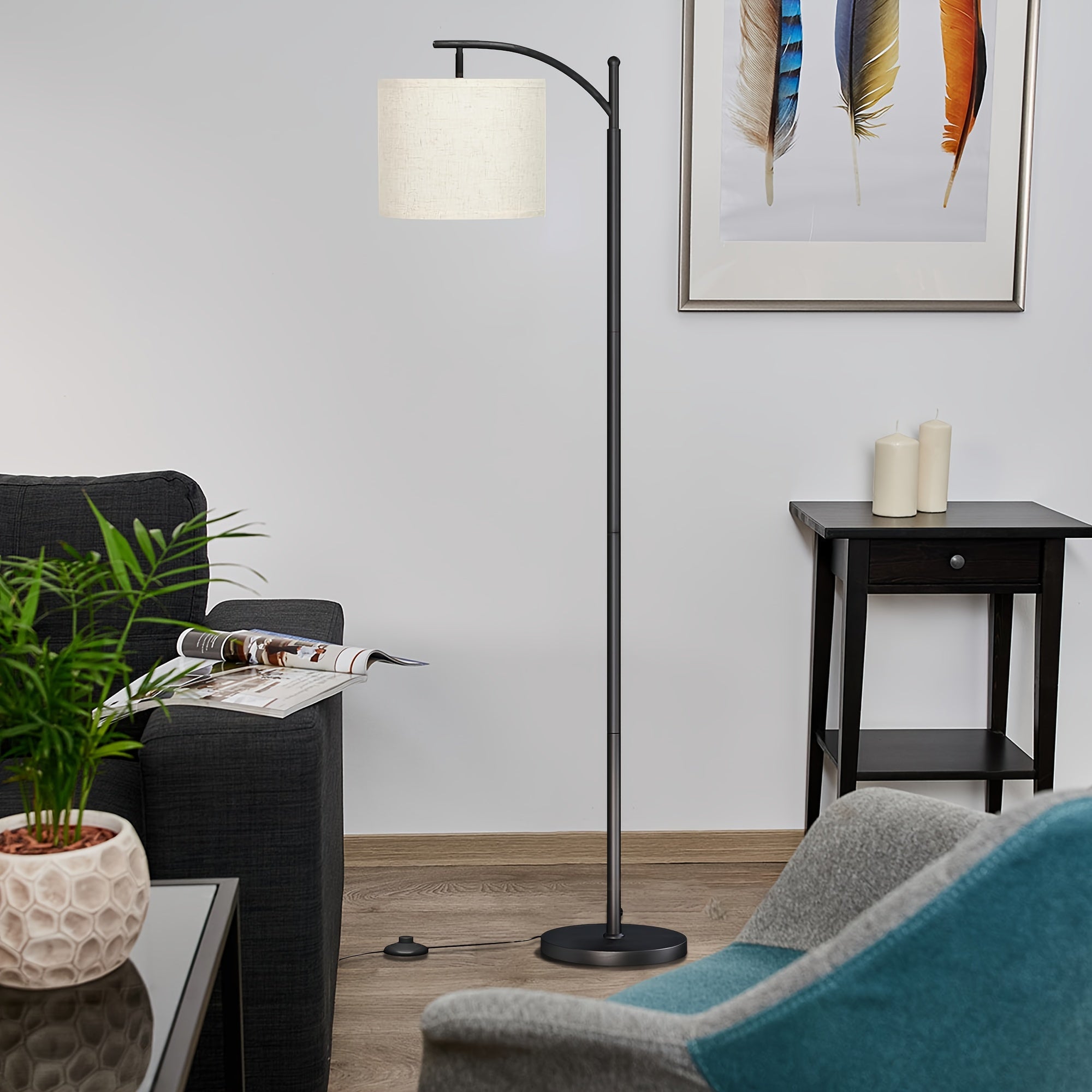 Lámpara de Pie LED con Pantalla Beige para Salón y Dormitorio - Negro