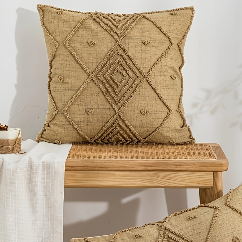 Funda Cojín Retro Cuadros Marrón para Sofá y Dormitorio