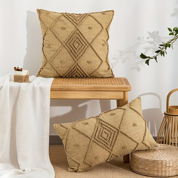 Funda Cojín Retro Cuadros Marrón para Sofá y Dormitorio