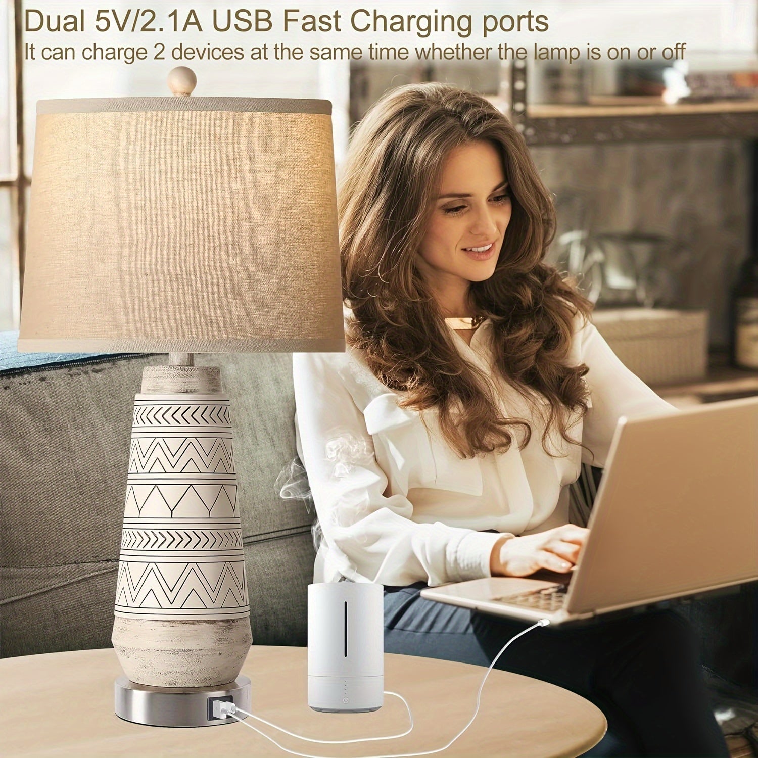 Pack de 2 Lámparas de Mesa Modernas con Control Táctil y USB