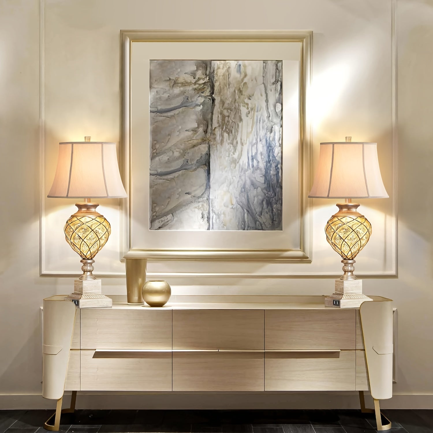 Set de 2 Pantallas de Mesa Estilo Rústico Francés, Vidrio Plateado