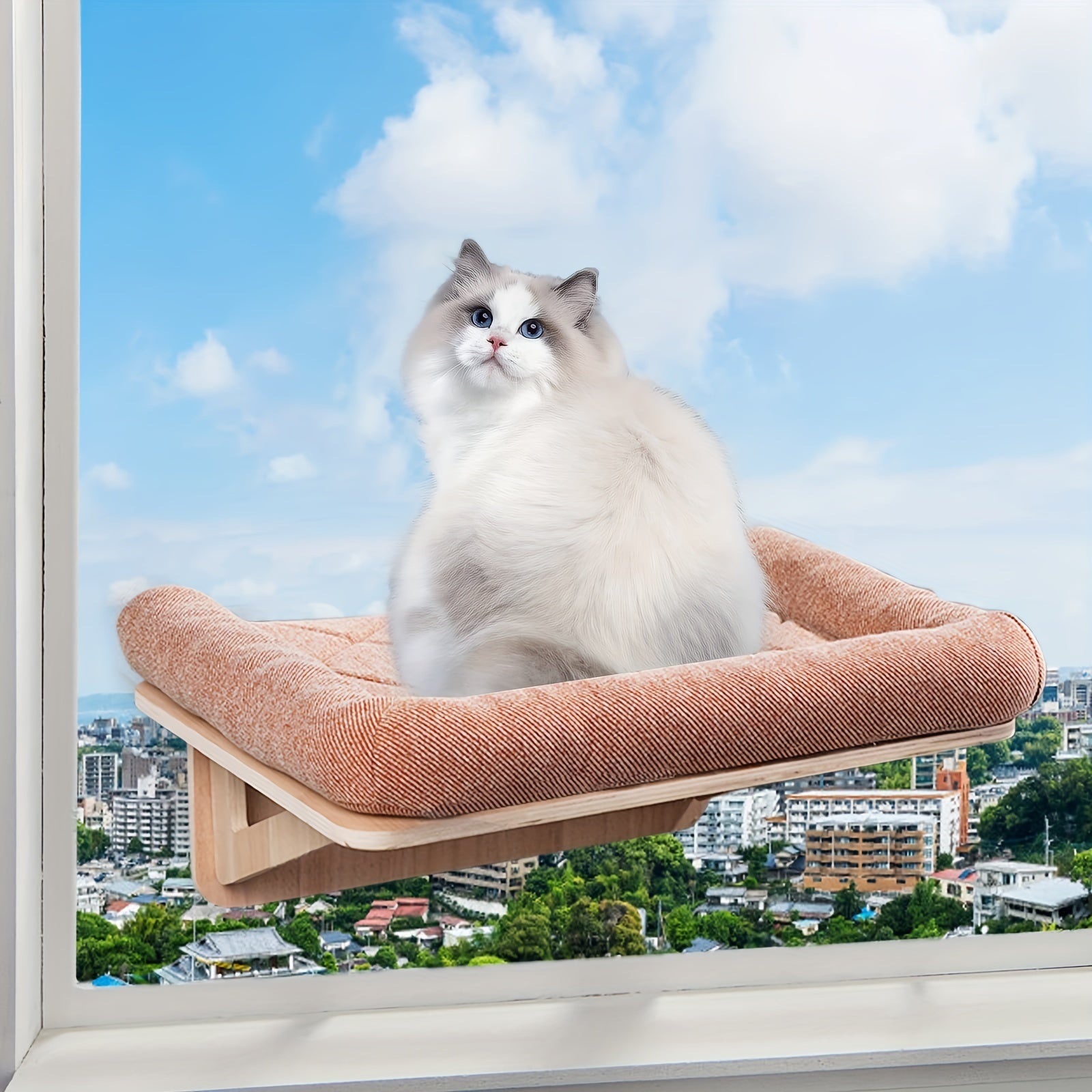 Cama Hamaca para Gato con Ventosa, Fácil Montaje, Color Naranja