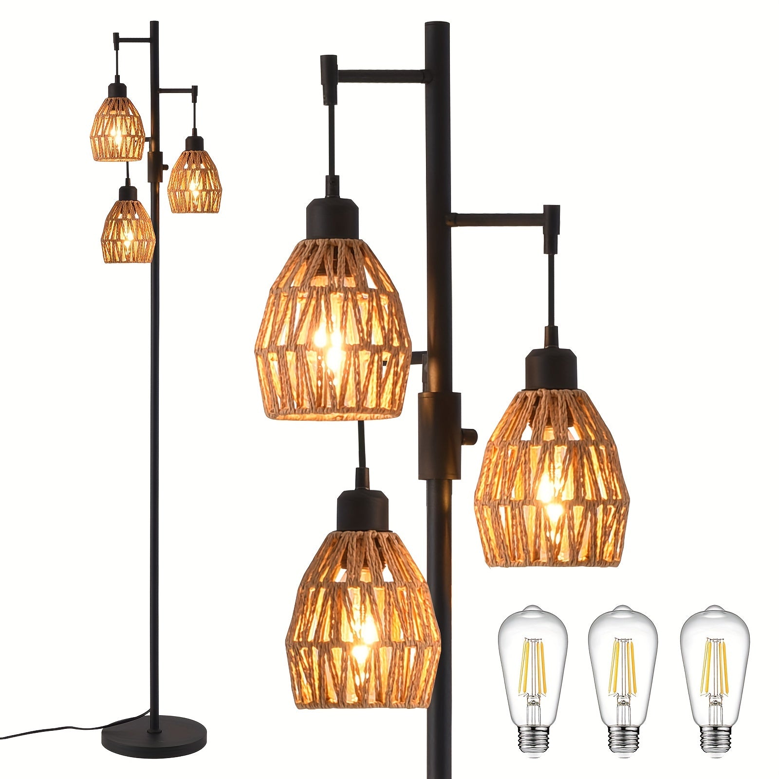 Lámpara de Pie Boho Rattan con Regulador de Intensidad