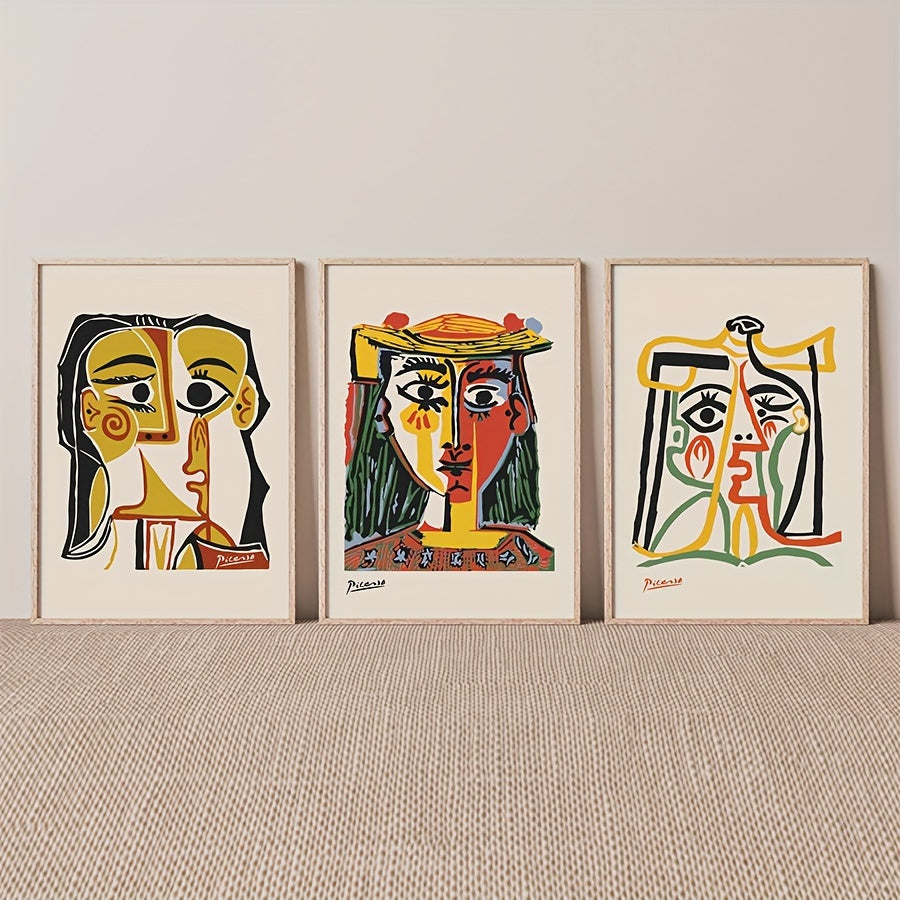 Colección de Retratos Abstractos en Lienzo sin Marco (3 piezas)