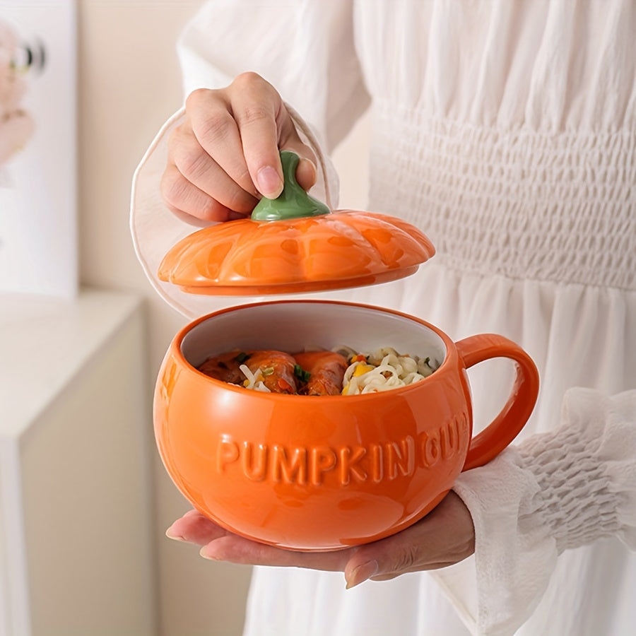 Taza Cerámica Calabaza YumiPLUS con Tapa - Ideal para Bebidas y Sopas