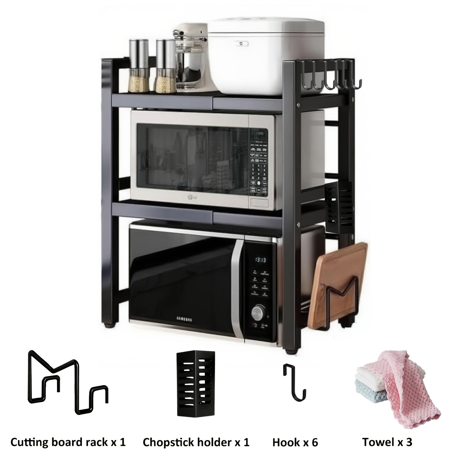 Estantería Extensible de Microondas con Ganchos y Toalleros
