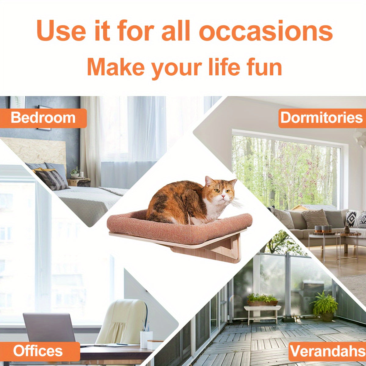 Cama Hamaca para Gato con Ventosa, Fácil Montaje, Color Naranja