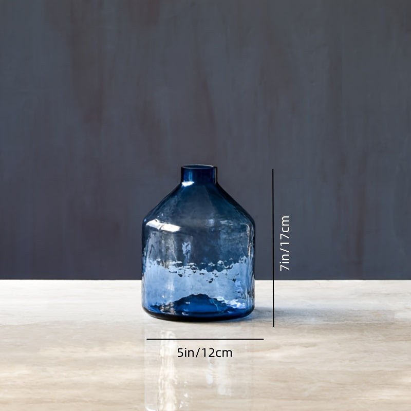 Jarrón de Cristal Azul con Diseño Ondulado para Flores Hidropónicas