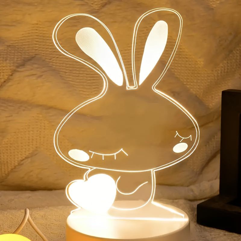 Luz Nocturna 3D Conejo, Lámpara de Mesa LED Acrílica