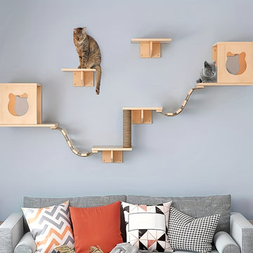 Árbol Rascador de Madera Maciza para Gatos con Torre y Casa