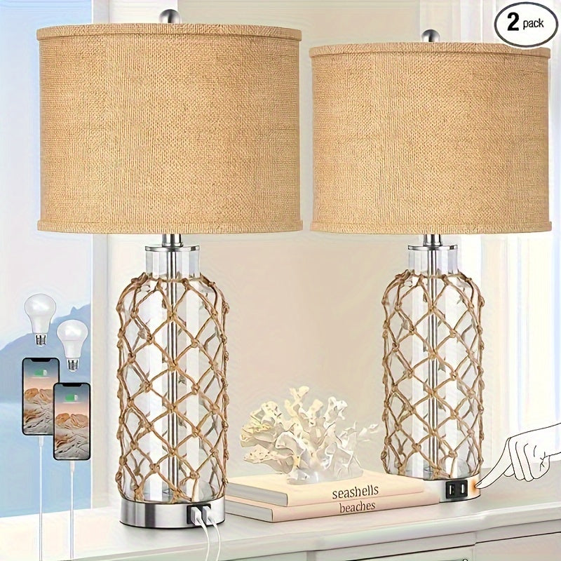 Set de 2 Lámparas de Mesa Náuticas con Control Táctil y 2 Puertos USB