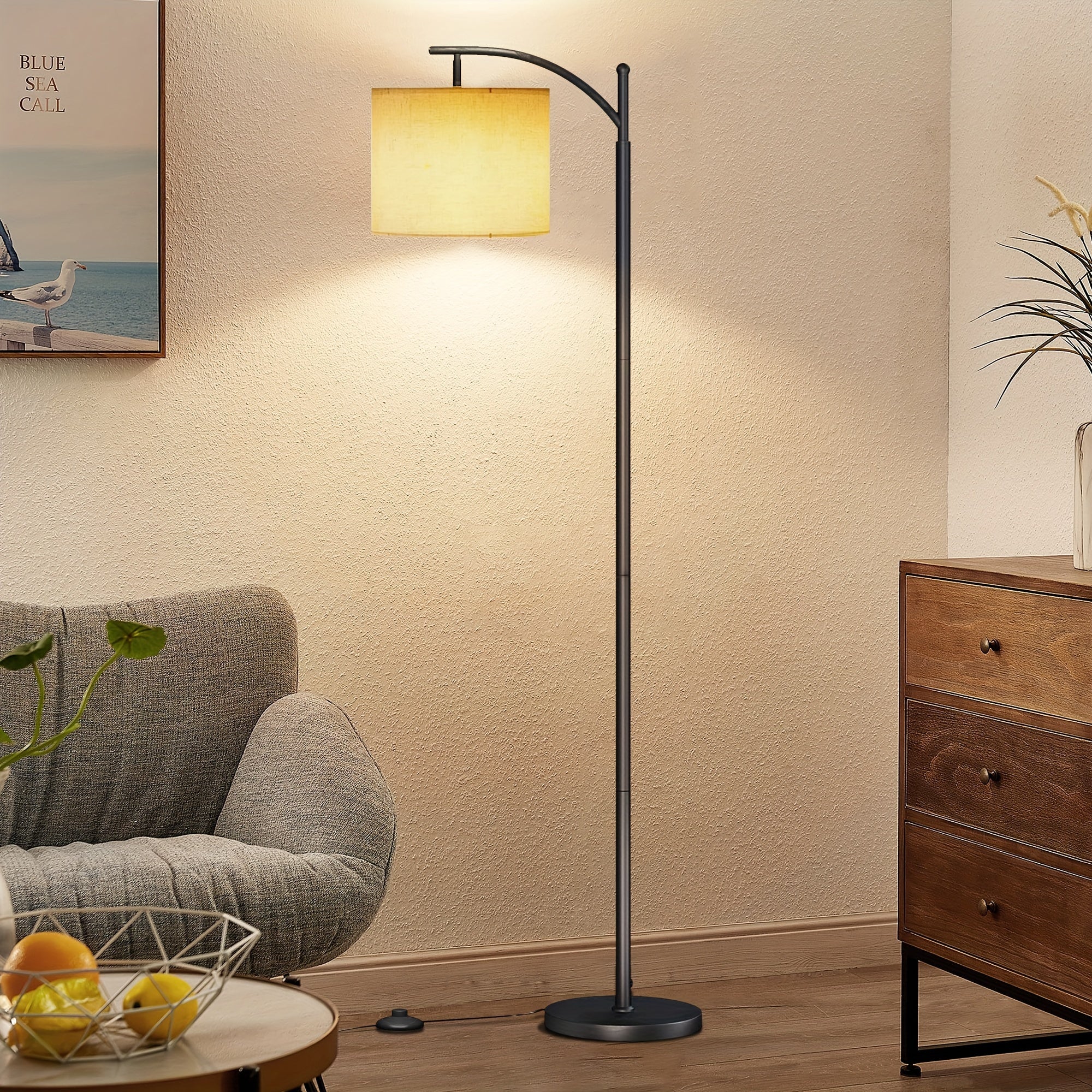 Lámpara de Pie LED con Pantalla Beige para Salón y Dormitorio - Negro