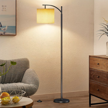 Lámpara de Pie LED con Pantalla Beige para Salón y Dormitorio - Negro