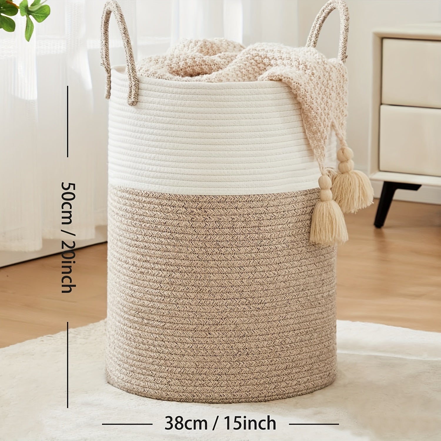 Cesta de almacenamiento plegable con asas beige y negra