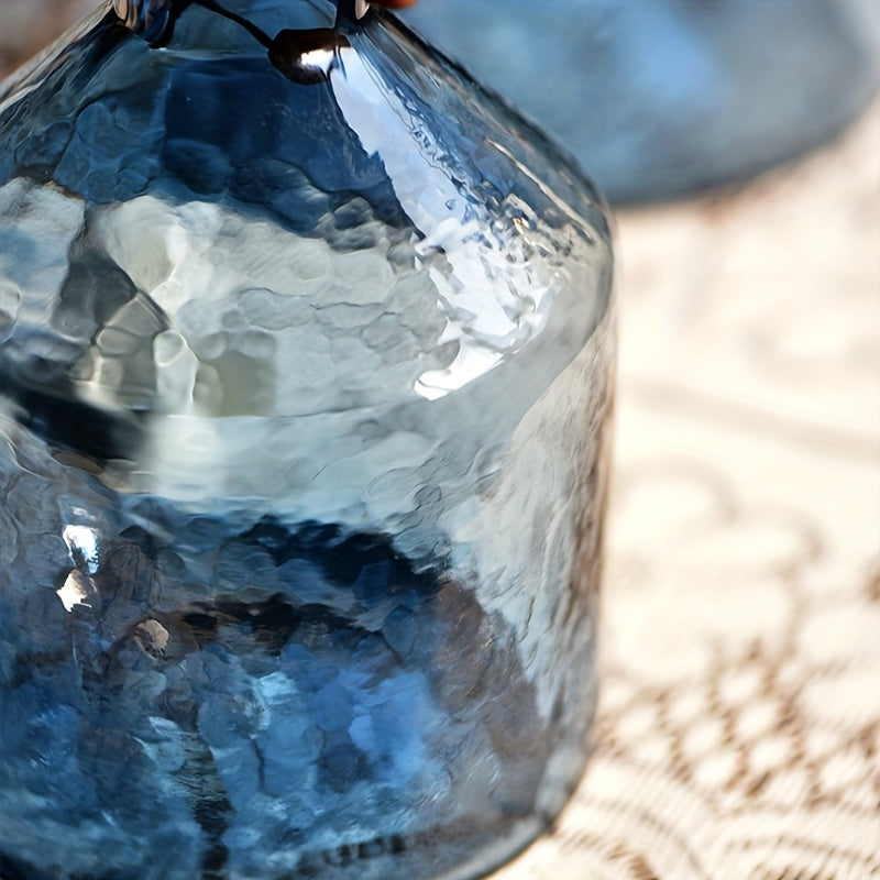 Jarrón de Cristal Azul con Diseño Ondulado para Flores Hidropónicas