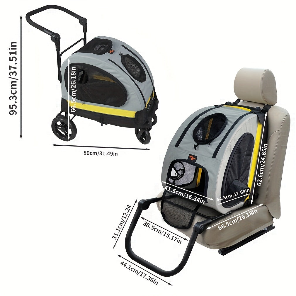 Cochecito de Viaje para Mascotas con Asiento de Coche Desmontable