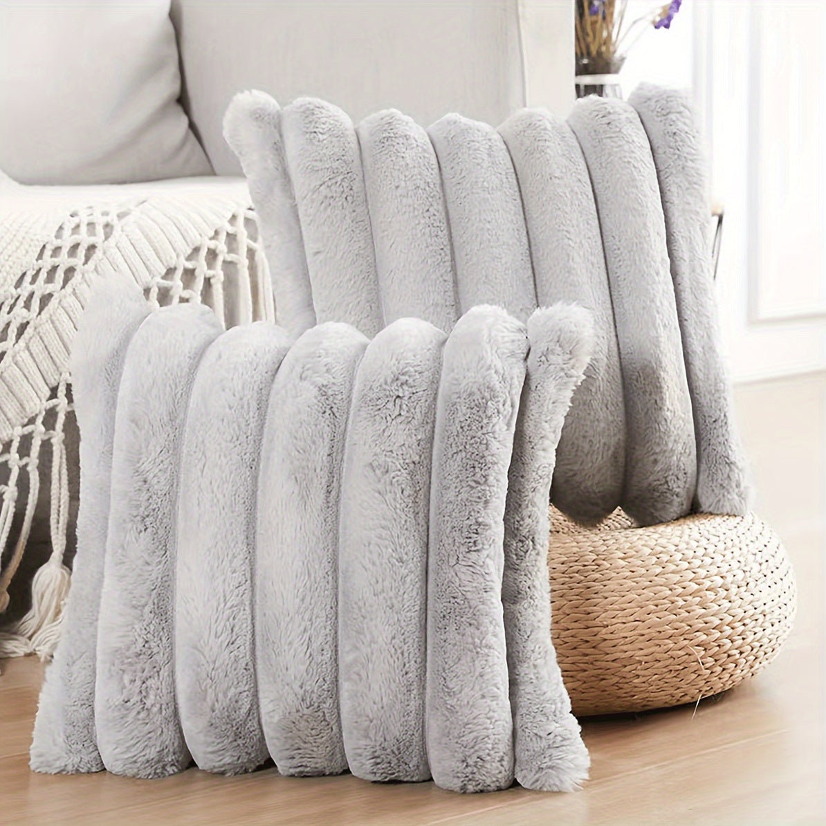 Funda de Cojín Boho Rayas - Suave y Gruesa para Invierno