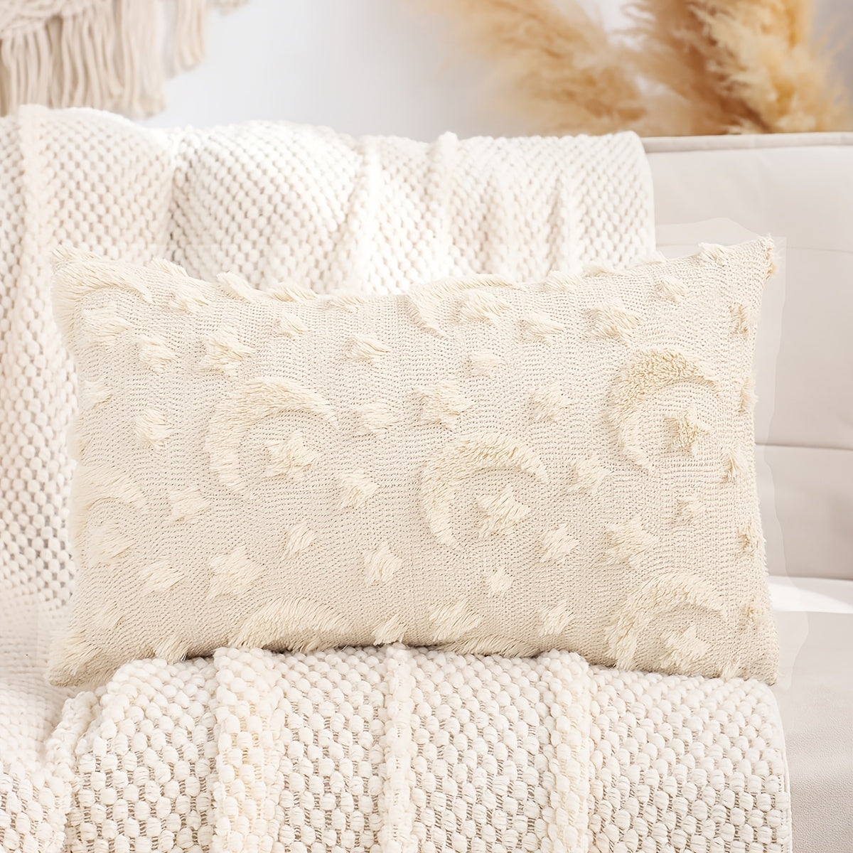 Funda Decorativa de Cojín con Bordado de Luna y Estrella