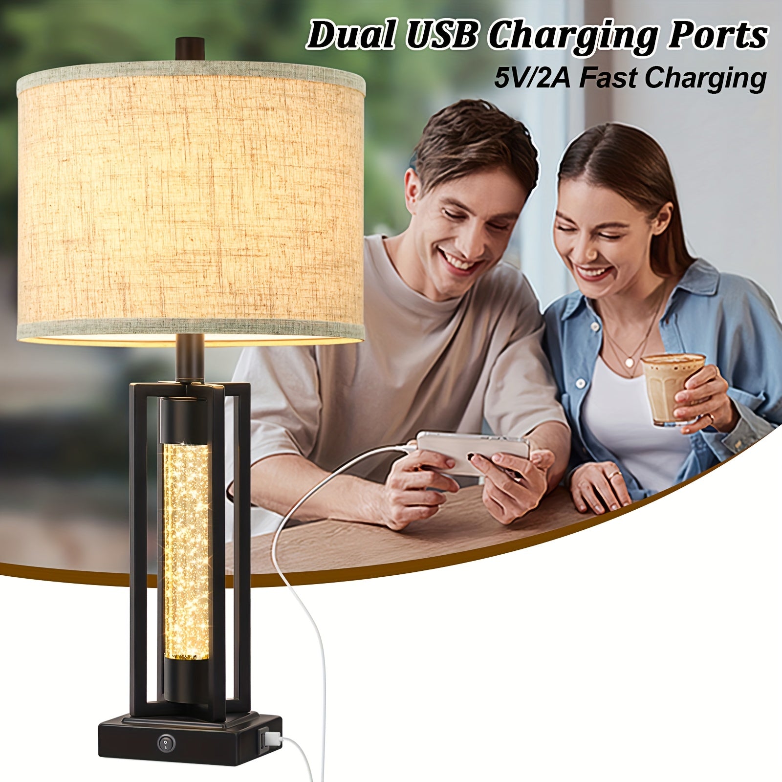 Pack de 2 Lámparas de Mesa Modernas con USB y Luz de Noche