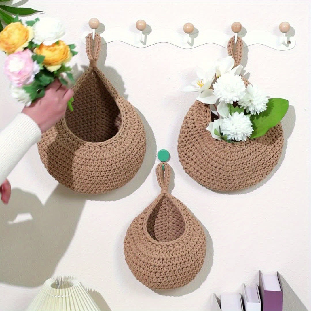 Set de 3 Cestas de Almacenaje Tejidas a Mano, Estilo Bohemio