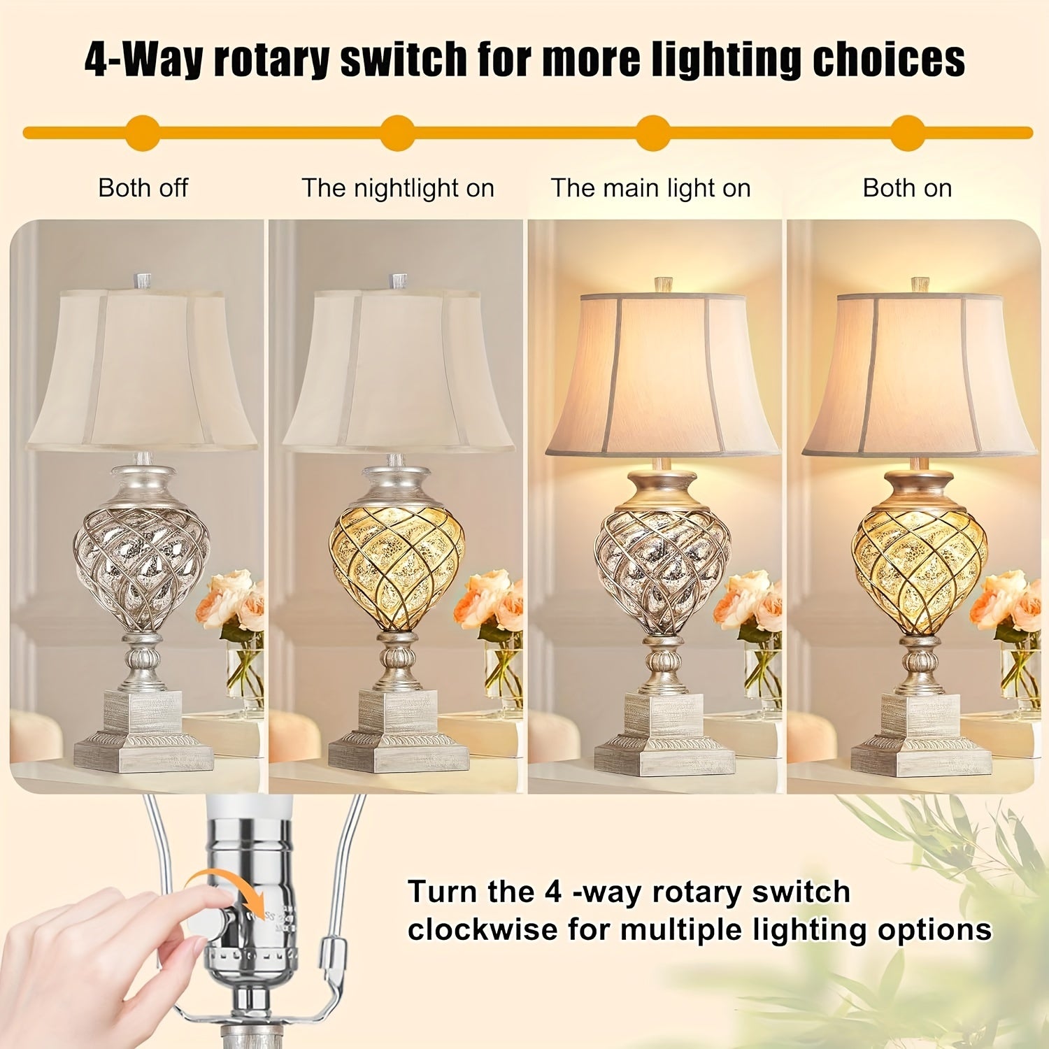 Set de 2 Pantallas de Mesa Estilo Rústico Francés, Vidrio Plateado