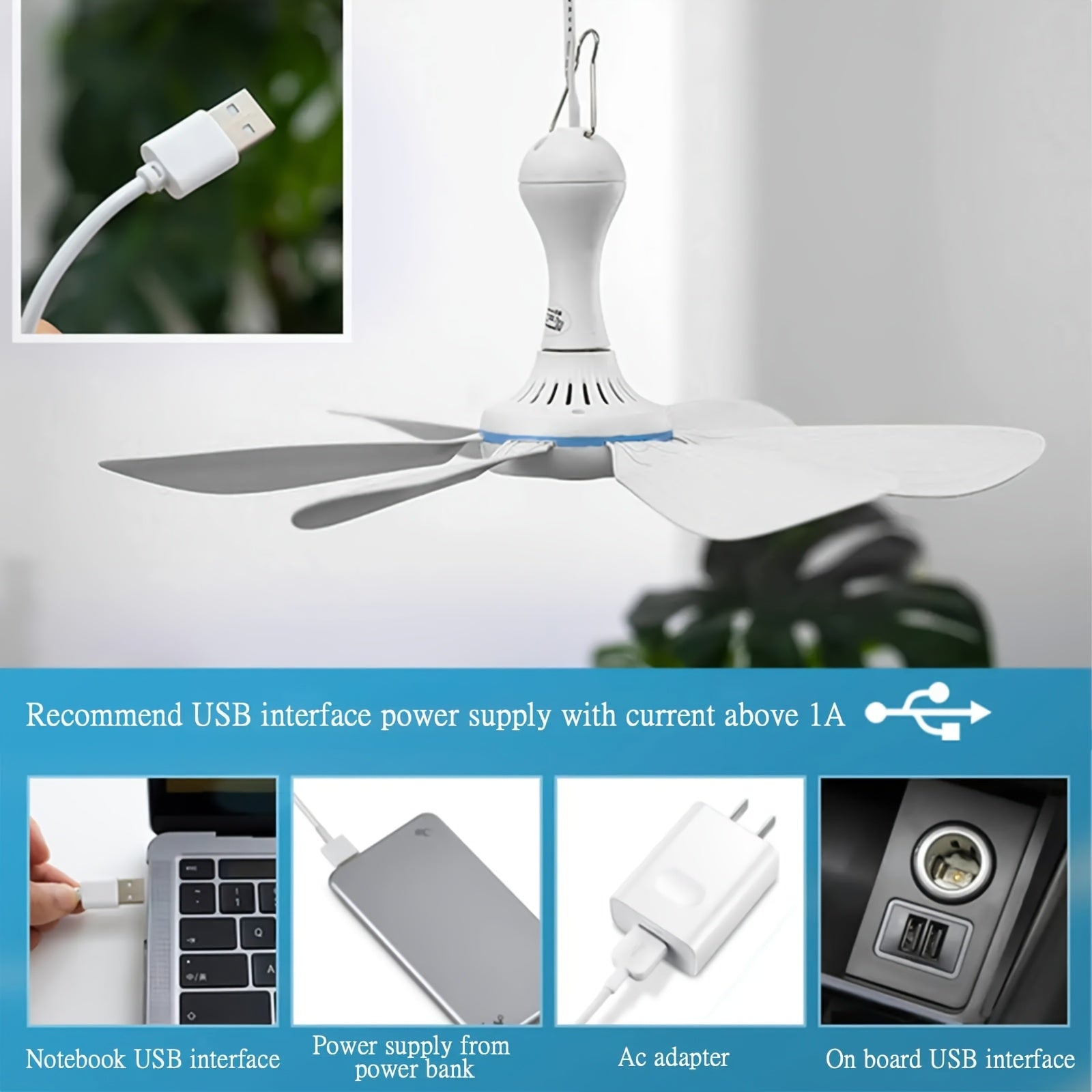 Ventilador de Techo USB Silencioso y Portátil de 6 Aspas