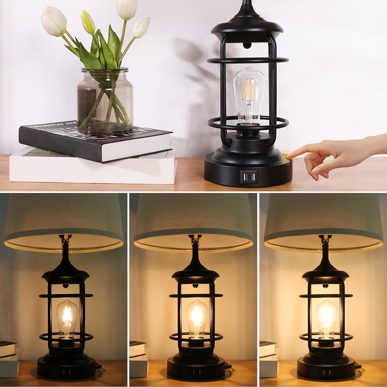 Set de 2 Lámparas de Mesa con 4 Bombillas LED, Luz Regulable